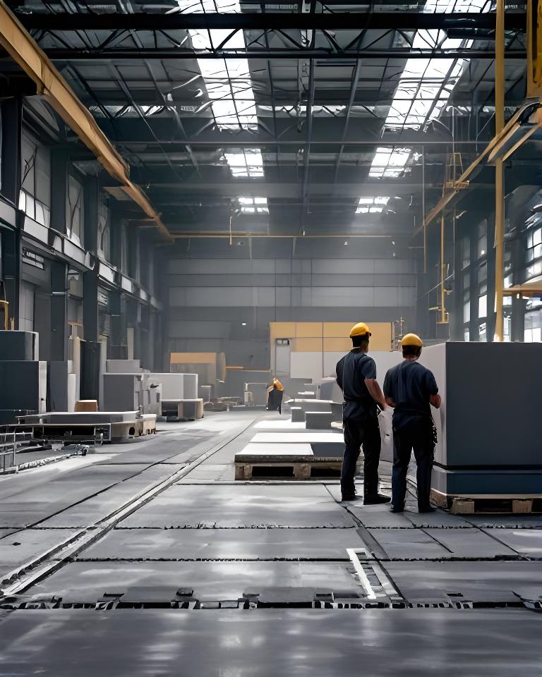 Produktionshalle mit vorgefertigten Betonelementen und einem kleinen Team in Zürich