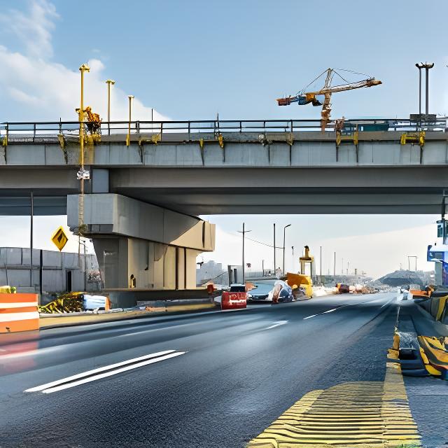 Brückenwiderlager aus Fertigteilen an einer Autobahnbaustelle der A3 mit Sicherheitsabsperrungen