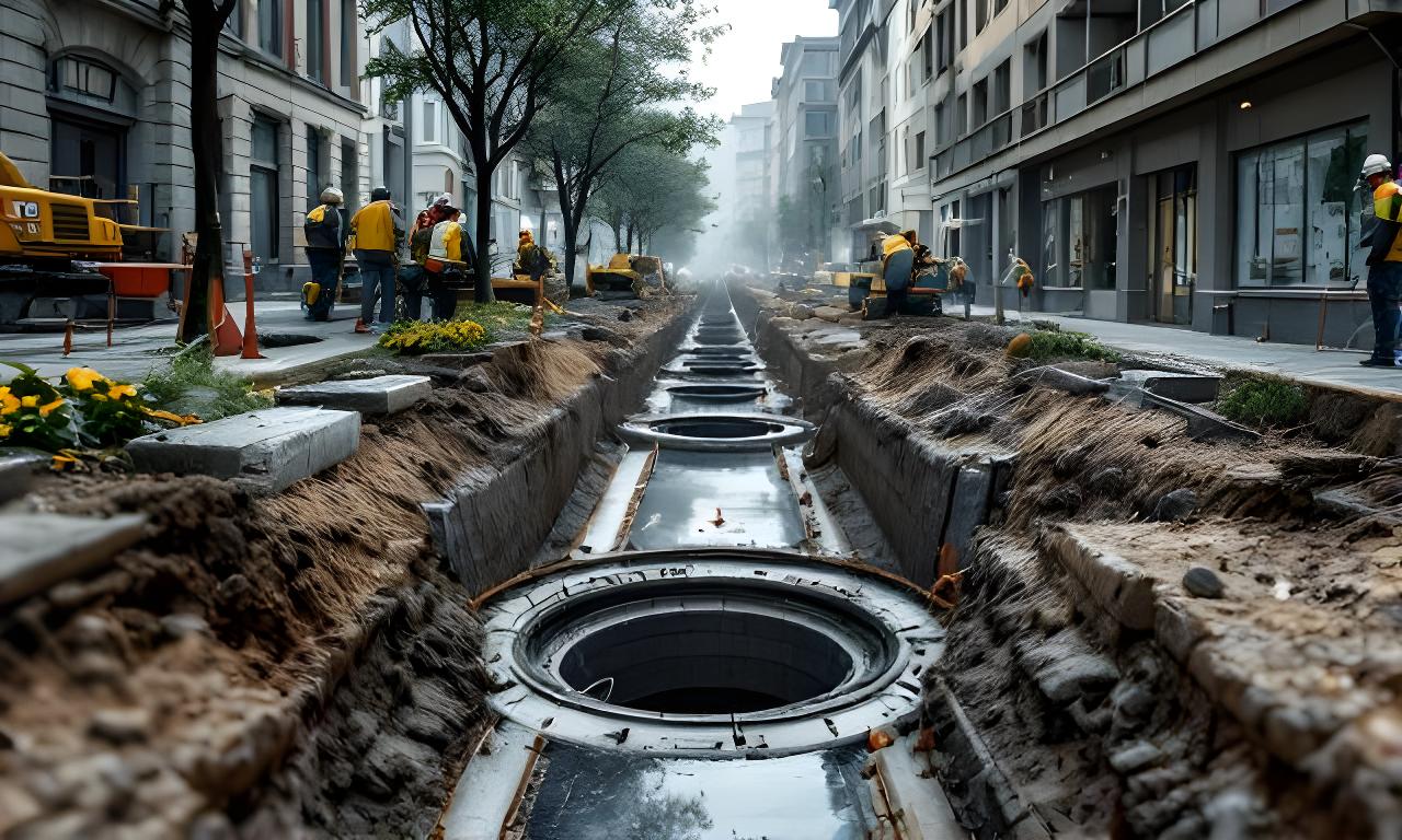 Kanalerneuerung in der Stadt Bern mit offenen Gräben, Schachtbauteilen und präziser Baustellenlogistik